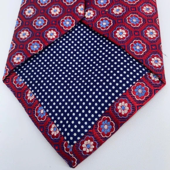 Eton Tie Mens One Size Red Blue Floral Silk Classic Fit Necktie England Made‎